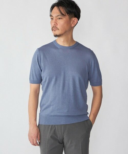 SHIPS / シップス Tシャツ | Drumohr: リネン コットン ガーメントダイ クルーネック ニット Tシャツ（スカイブルー）