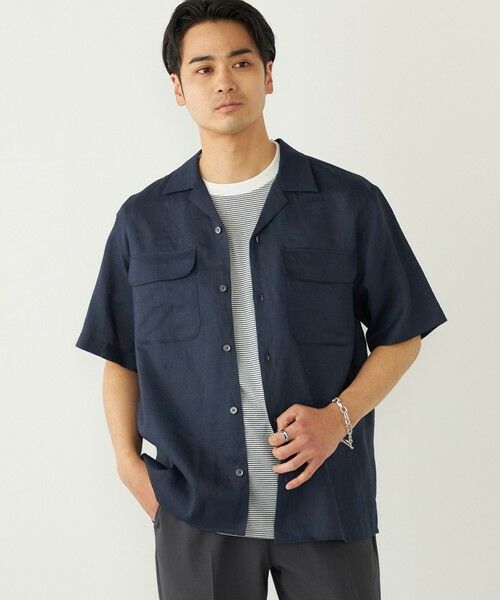 SHIPS / シップス シャツ・ブラウス | SHIPS Colors:ラミー 100% オープンカラー ショートスリーブ シャツ（ネイビー）
