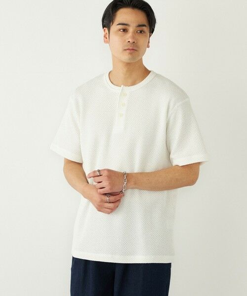 SHIPS / シップス Tシャツ | 《予約》SHIPS Colors:ローゲージ カノコ ヘンリーネック Tシャツ◆（ライトホワイト）