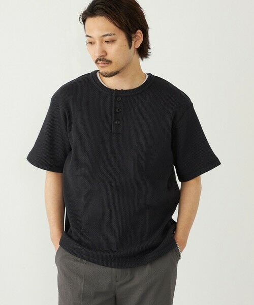 SHIPS / シップス Tシャツ | 《予約》SHIPS Colors:ローゲージ カノコ ヘンリーネック Tシャツ◆（ブラック）