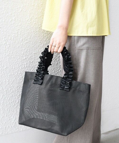 SHIPS / シップス トートバッグ | 《予約》SHIPS Colors:フリルハンドル メッシュ トート◆（ブラック）