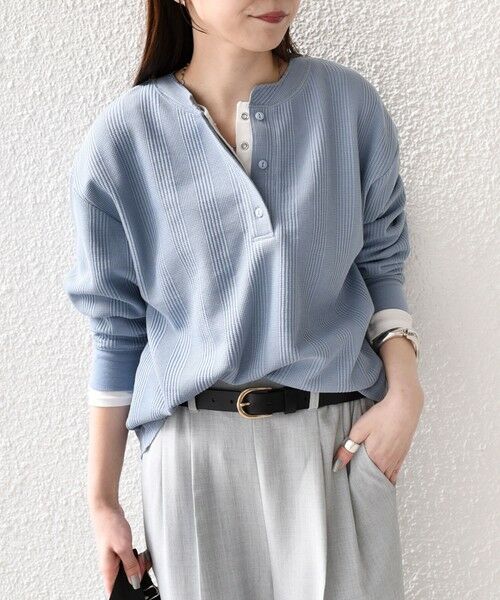 SHIPS / シップス カットソー（半袖以外） | SHIPS Colors:〈手洗い可能〉変形ワッフル ヘンリーネック プルオーバー（ライトブルー）