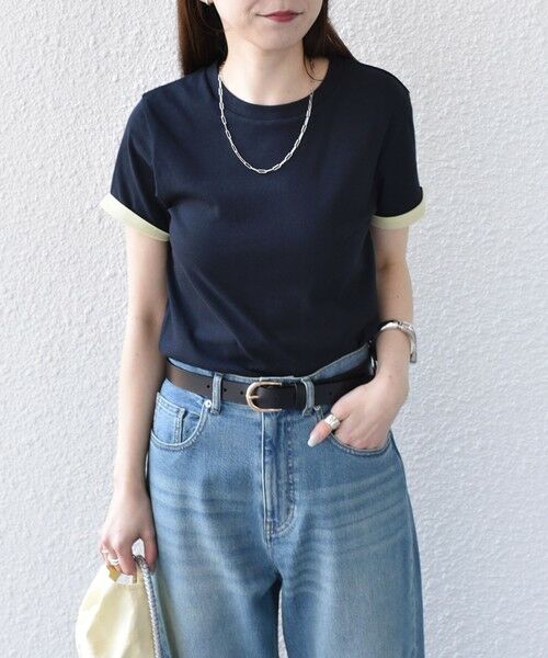 SHIPS / シップス Tシャツ | 《予約》SHIPS Colors:〈手洗い可能〉シアー ドライ タッチ バイカラー TEE◆（ネイビー）