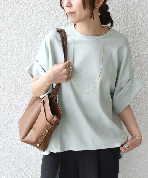 SHIPS / シップス Tシャツ | 《予約》SHIPS Colors:〈手洗い可能〉スムース 2WAYスリーブ ニュアンス TEE◆（ライトグリーン）