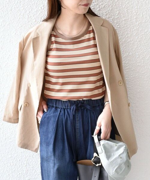 SHIPS / シップス タンクトップ | 《予約》SHIPS Colors:〈手洗い可能〉ボーダー カップ タンクトップ◆（オレンジ）