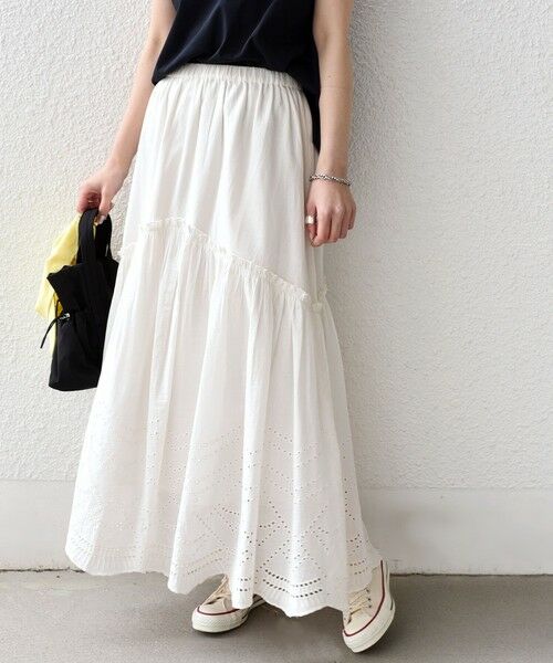 SHIPS / シップス ロング・マキシ丈スカート | SHIPS Colors:〈手洗い可能〉スカラップ レース スカート（オフホワイト）