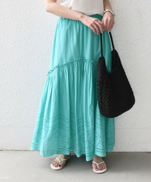 SHIPS / シップス ロング・マキシ丈スカート | SHIPS Colors:〈手洗い可能〉スカラップ レース スカート（ライトブルー）