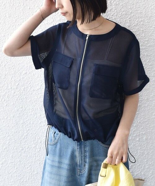 SHIPS / シップス ブルゾン | 《予約》SHIPS Colors:〈手洗い可能〉メッシュ 5分袖 ジップ ハオリ◆（ネイビー）