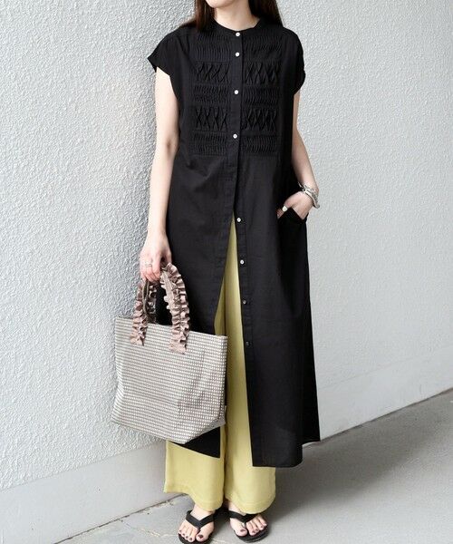 SHIPS / シップス ロング・マキシ丈ワンピース | 《予約》SHIPS Colors:〈手洗い可能〉コットン ピンタック ヨーク シャツ ワンピース◆（ブラック）