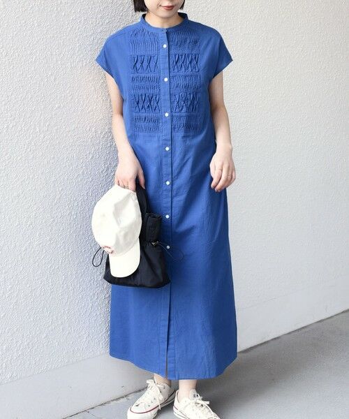 SHIPS / シップス ロング・マキシ丈ワンピース | 《予約》SHIPS Colors:〈手洗い可能〉コットン ピンタック ヨーク シャツ ワンピース◆（ブルー）