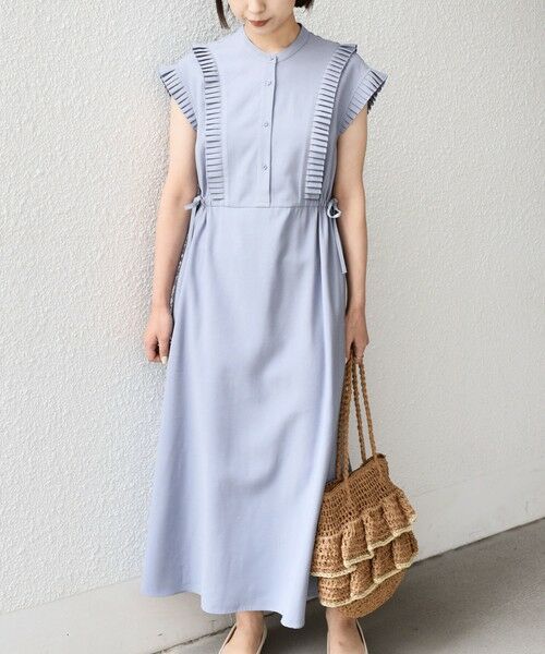 SHIPS / シップス ロング・マキシ丈ワンピース | 《予約》SHIPS Colors:〈手洗い可能〉プリーツ デザイン シャツ ワンピース2◆（ライトブルー）