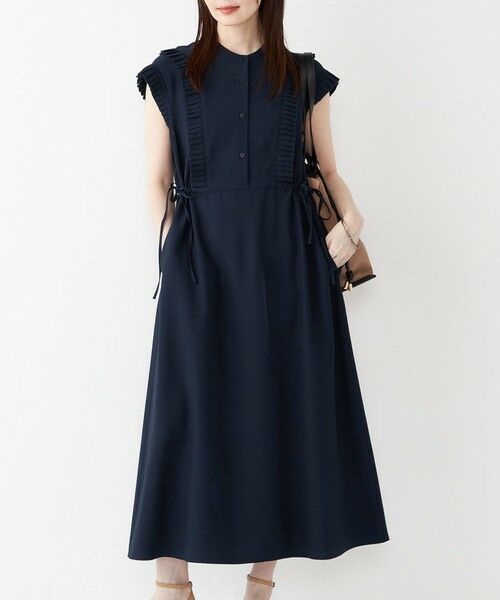 SHIPS / シップス ロング・マキシ丈ワンピース | 《予約》SHIPS Colors:〈手洗い可能〉プリーツ デザイン シャツ ワンピース2◆（ネイビー）