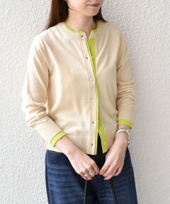 《予約》SHIPS Colors:〈手洗い可能〉配色 ニット クルーネック カーディガン◆