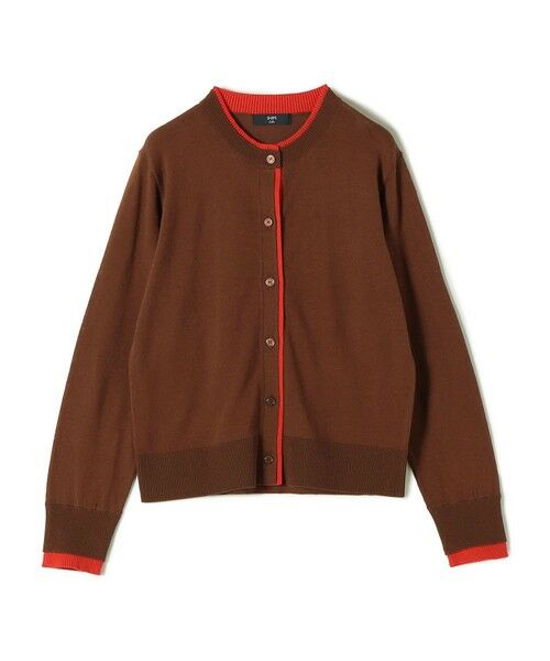 SHIPS / シップス カーディガン・ボレロ | 《予約》SHIPS Colors:〈手洗い可能〉配色 ニット クルーネック カーディガン◆（ブラウン）
