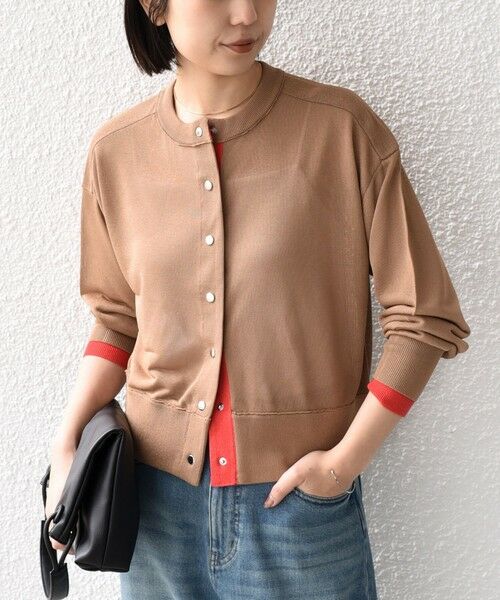 SHIPS / シップス カーディガン・ボレロ | 《予約》SHIPS Colors:〈手洗い可能〉シアー ドットボタン 配色 ニット カーディガン◆（キャメル）