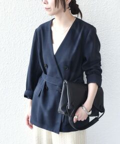 SHIPS / シップス ノーカラージャケット | 《予約》SHIPS Colors:〈手洗い可能〉リネン ライク ベルテッド ジャケット◆