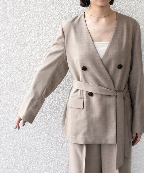 SHIPS / シップス ノーカラージャケット | 《予約》SHIPS Colors:〈手洗い可能〉リネン ライク ベルテッド ジャケット◆ | 詳細14