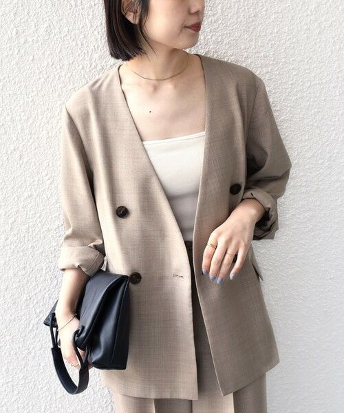 SHIPS / シップス ノーカラージャケット | 《予約》SHIPS Colors:〈手洗い可能〉リネン ライク ベルテッド ジャケット◆（ベージュ）