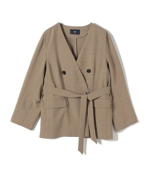 SHIPS / シップス ノーカラージャケット | 《予約》SHIPS Colors:〈手洗い可能〉リネン ライク ベルテッド ジャケット◆（カーキ）