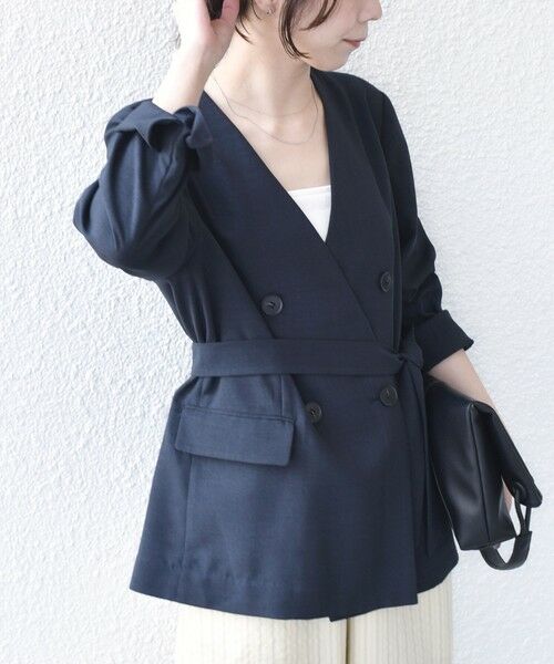 SHIPS / シップス ノーカラージャケット | 《予約》SHIPS Colors:〈手洗い可能〉リネン ライク ベルテッド ジャケット◆ | 詳細23