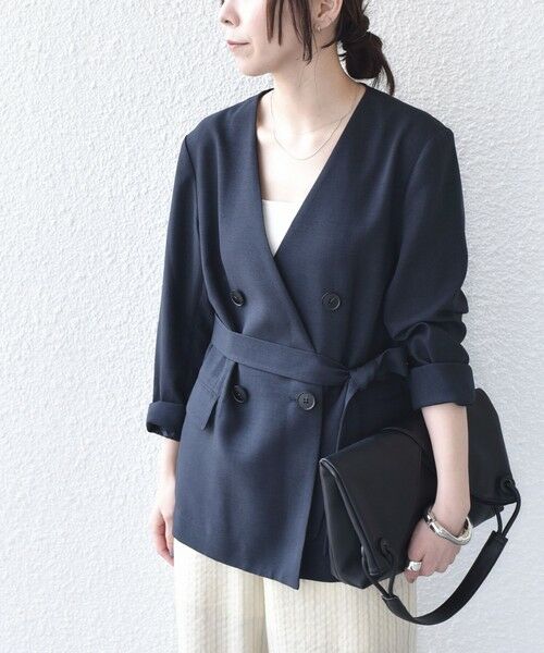 SHIPS / シップス ノーカラージャケット | 《予約》SHIPS Colors:〈手洗い可能〉リネン ライク ベルテッド ジャケット◆ | 詳細24