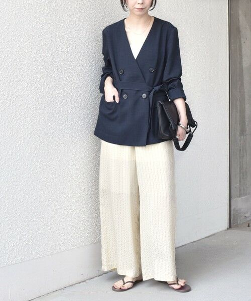 SHIPS / シップス ノーカラージャケット | 《予約》SHIPS Colors:〈手洗い可能〉リネン ライク ベルテッド ジャケット◆ | 詳細25