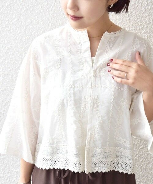 SHIPS / シップス シャツ・ブラウス | 《予約》〈手洗い可能〉パッチワーク レース ショート スリーブ 羽織 ブラウス（オフホワイト）