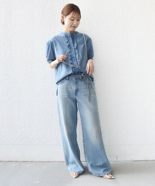 SHIPS / シップス シャツ・ブラウス | 《予約》【WEB限定】〈手洗い可能〉ライト オンス フリル デニム 半袖 シャツ | 詳細1