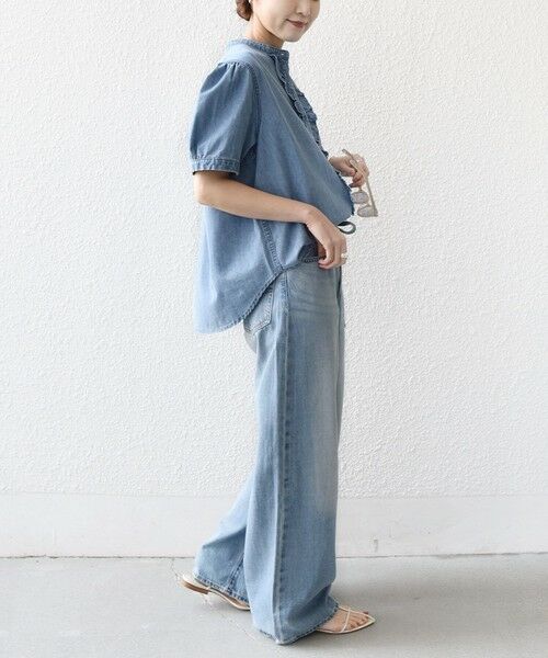 SHIPS / シップス シャツ・ブラウス | 《予約》【WEB限定】〈手洗い可能〉ライト オンス フリル デニム 半袖 シャツ | 詳細4