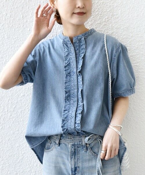 SHIPS / シップス シャツ・ブラウス | 《予約》【WEB限定】〈手洗い可能〉ライト オンス フリル デニム 半袖 シャツ | 詳細5