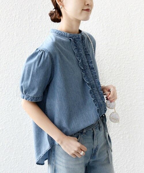 SHIPS / シップス シャツ・ブラウス | 《予約》【WEB限定】〈手洗い可能〉ライト オンス フリル デニム 半袖 シャツ | 詳細8