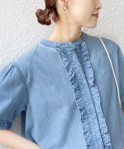 SHIPS / シップス シャツ・ブラウス | 《予約》【WEB限定】〈手洗い可能〉ライト オンス フリル デニム 半袖 シャツ | 詳細9