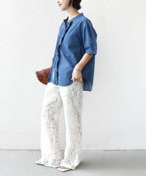 SHIPS / シップス シャツ・ブラウス | 《予約》【WEB限定】〈手洗い可能〉ライト オンス フリル デニム 半袖 シャツ | 詳細17