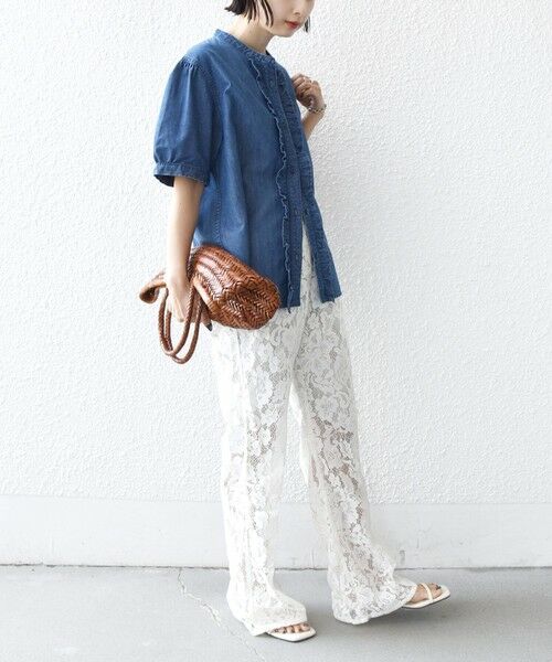 SHIPS / シップス シャツ・ブラウス | 《予約》【WEB限定】〈手洗い可能〉ライト オンス フリル デニム 半袖 シャツ | 詳細19