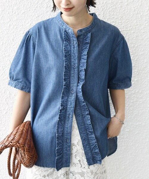SHIPS / シップス シャツ・ブラウス | 《予約》【WEB限定】〈手洗い可能〉ライト オンス フリル デニム 半袖 シャツ | 詳細20