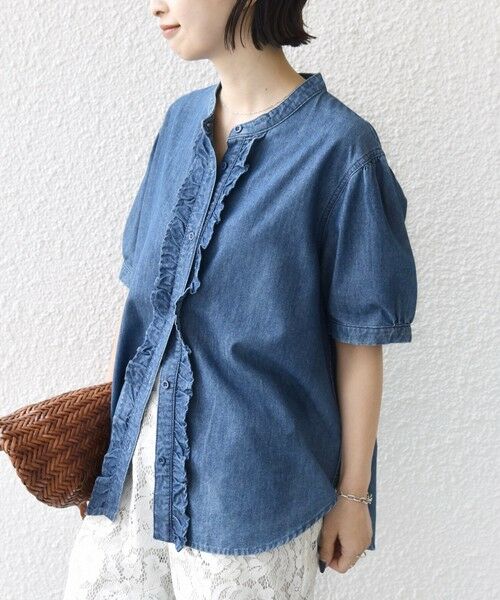 SHIPS / シップス シャツ・ブラウス | 《予約》【WEB限定】〈手洗い可能〉ライト オンス フリル デニム 半袖 シャツ | 詳細21