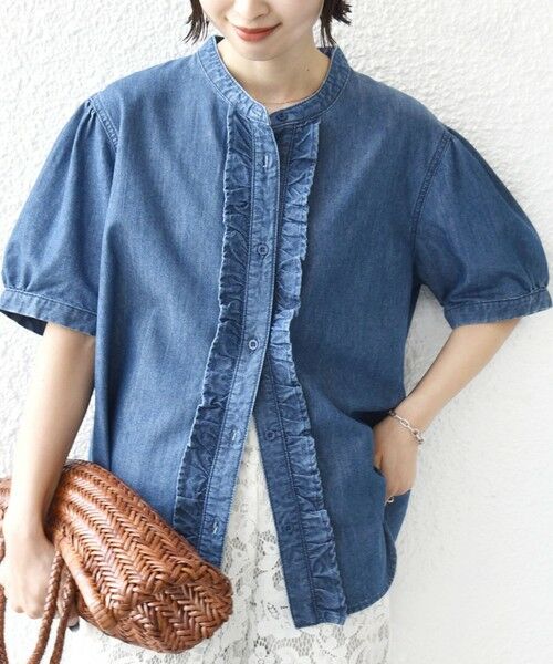 SHIPS / シップス シャツ・ブラウス | 《予約》【WEB限定】〈手洗い可能〉ライト オンス フリル デニム 半袖 シャツ（ブルー）