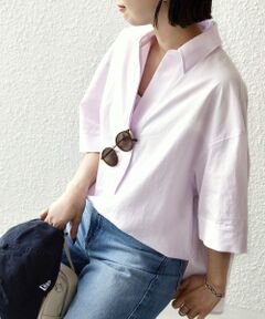 SHIPS / シップス シャツ・ブラウス | 《予約》〈手洗い可能〉無地/ストライプ スキッパー サイド スリット 半袖 シャツ