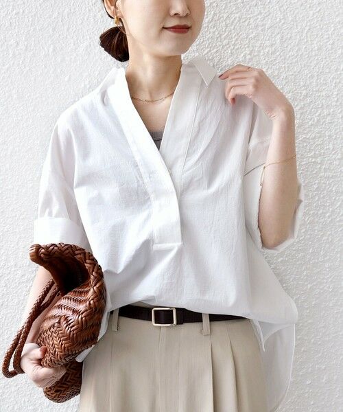 SHIPS / シップス シャツ・ブラウス | 《予約》〈手洗い可能〉無地/ストライプ スキッパー サイド スリット 半袖 シャツ | 詳細5