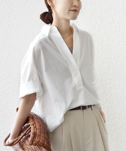 SHIPS / シップス シャツ・ブラウス | 《予約》〈手洗い可能〉無地/ストライプ スキッパー サイド スリット 半袖 シャツ | 詳細8