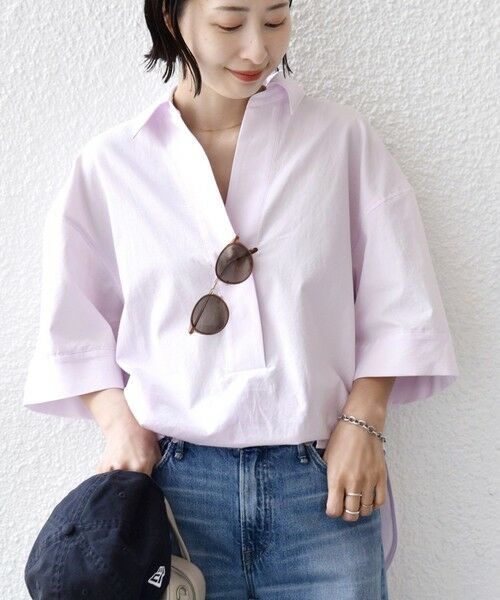 SHIPS / シップス シャツ・ブラウス | 《予約》〈手洗い可能〉無地/ストライプ スキッパー サイド スリット 半袖 シャツ | 詳細19