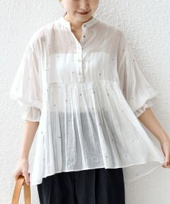 SHIPS / シップス シャツ・ブラウス | 《予約》〈手洗い可能〉コットン オーガンジー リーフ 刺繍 袖 フリル ブラウス