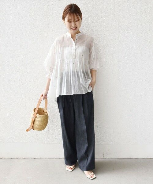 SHIPS / シップス シャツ・ブラウス | 《予約》〈手洗い可能〉コットン オーガンジー リーフ 刺繍 袖 フリル ブラウス | 詳細1