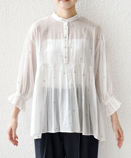 SHIPS / シップス シャツ・ブラウス | 《予約》〈手洗い可能〉コットン オーガンジー リーフ 刺繍 袖 フリル ブラウス | 詳細16