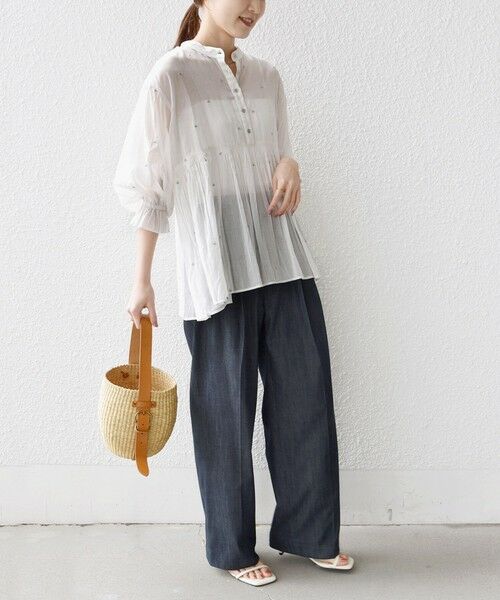 SHIPS / シップス シャツ・ブラウス | 《予約》〈手洗い可能〉コットン オーガンジー リーフ 刺繍 袖 フリル ブラウス | 詳細4