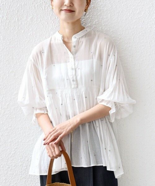 SHIPS / シップス シャツ・ブラウス | 《予約》〈手洗い可能〉コットン オーガンジー リーフ 刺繍 袖 フリル ブラウス | 詳細5