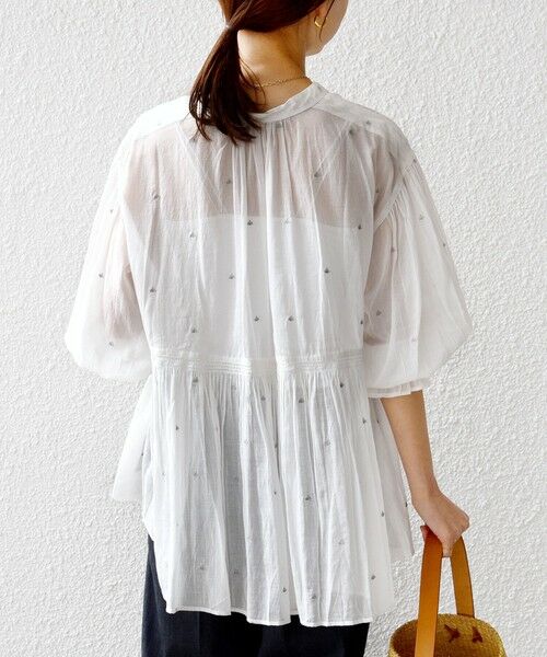 SHIPS / シップス シャツ・ブラウス | 《予約》〈手洗い可能〉コットン オーガンジー リーフ 刺繍 袖 フリル ブラウス | 詳細7