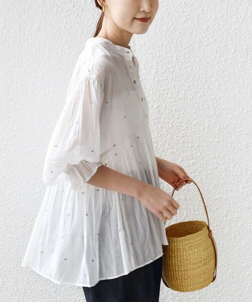SHIPS / シップス シャツ・ブラウス | 《予約》〈手洗い可能〉コットン オーガンジー リーフ 刺繍 袖 フリル ブラウス | 詳細8