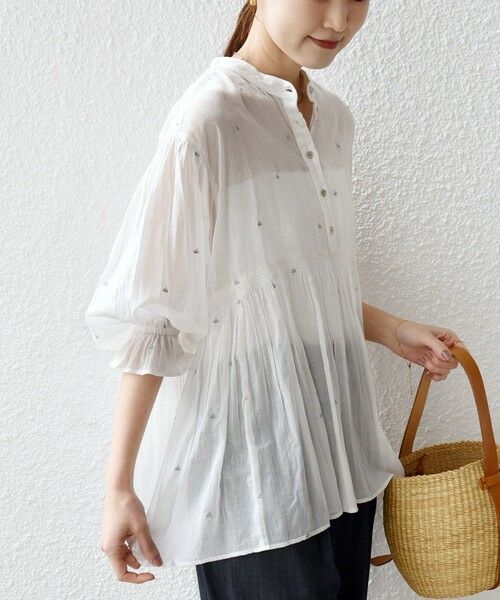 SHIPS / シップス シャツ・ブラウス | 《予約》〈手洗い可能〉コットン オーガンジー リーフ 刺繍 袖 フリル ブラウス | 詳細9
