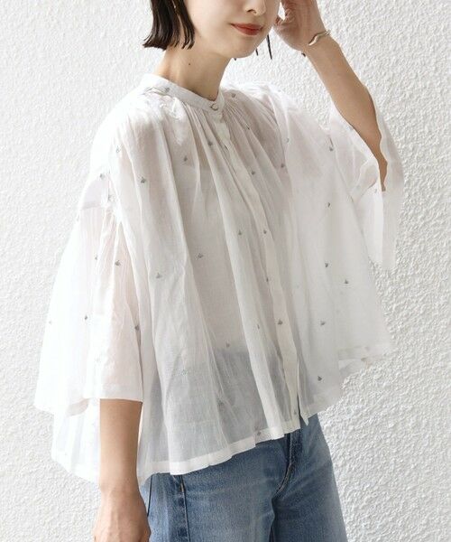 SHIPS / シップス シャツ・ブラウス | 《予約》〈手洗い可能〉コットン オーガンジー リーフ 刺繍 羽織 ブラウス（オフホワイト）